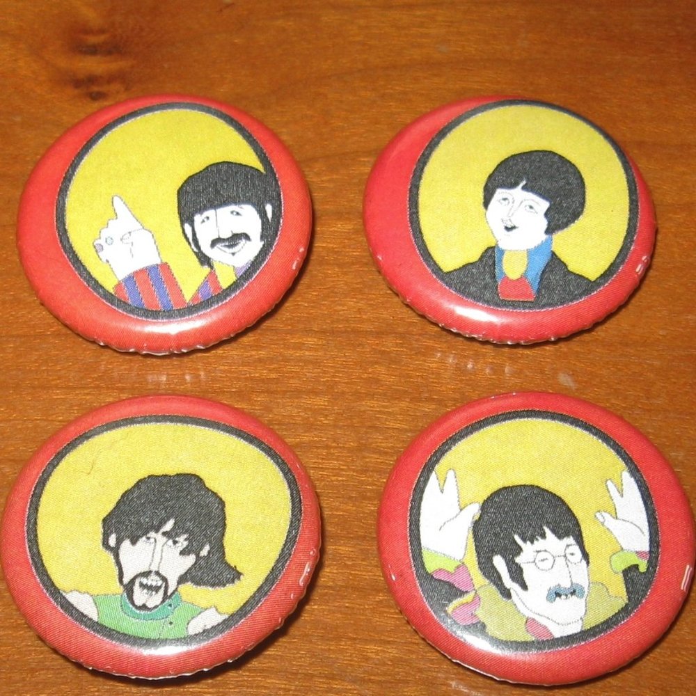 The Beatles Paul John George Ringo Buttons - Yellow Submarine Animation Style